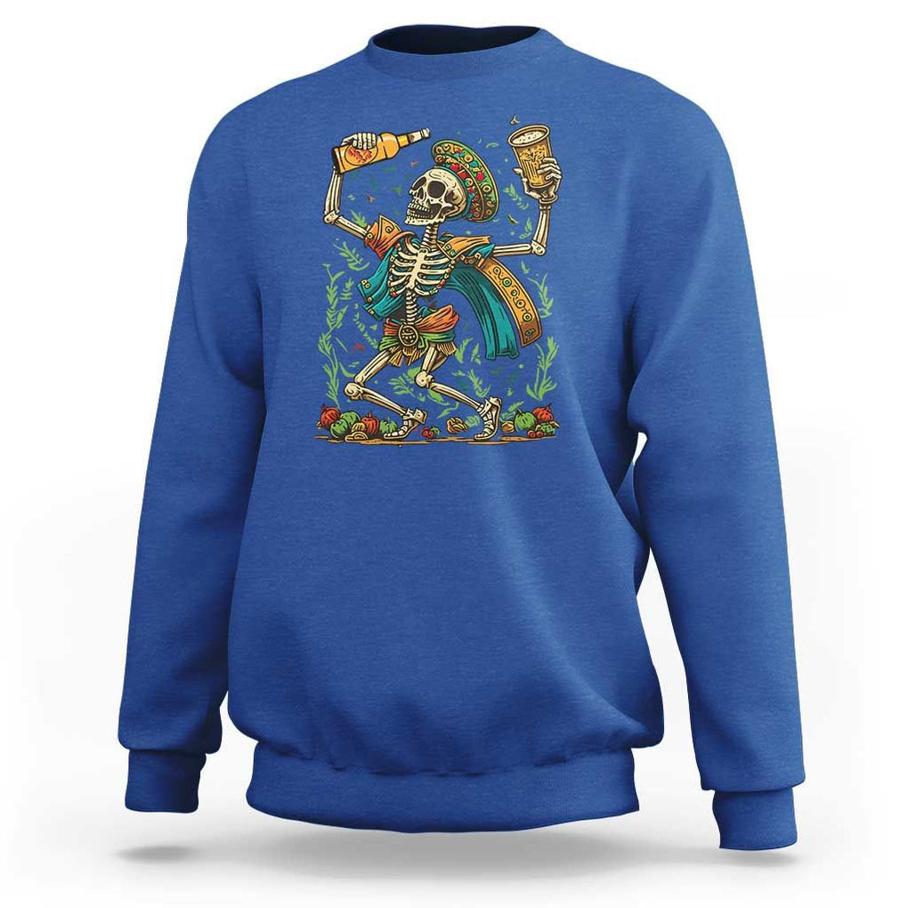 Mexican Drinking Skeleton Sweatshirt Sugar Skull Let's Fiesta TS02 Royal Blue Print Your Wear