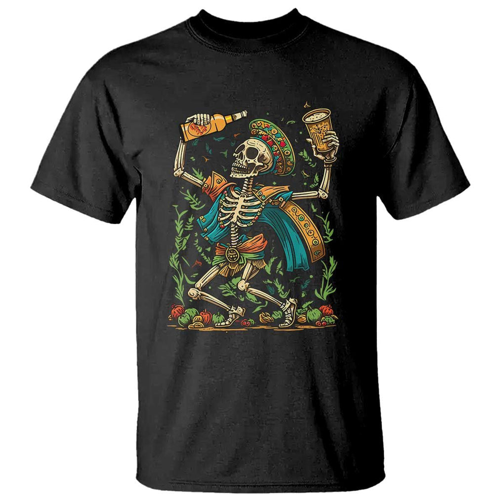 Mexican Drinking Skeleton T Shirt Sugar Skull Let's Fiesta TS02 Black Print Your Wear