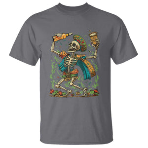 Mexican Drinking Skeleton T Shirt Sugar Skull Let's Fiesta TS02 Charcoal Print Your Wear