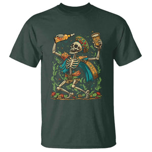 Mexican Drinking Skeleton T Shirt Sugar Skull Let's Fiesta TS02 Dark Forest Green Print Your Wear