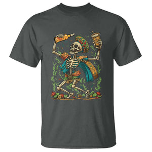 Mexican Drinking Skeleton T Shirt Sugar Skull Let's Fiesta TS02 Dark Heather Print Your Wear