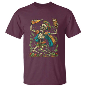 Mexican Drinking Skeleton T Shirt Sugar Skull Let's Fiesta TS02 Maroon Print Your Wear