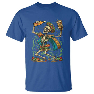 Mexican Drinking Skeleton T Shirt Sugar Skull Let's Fiesta TS02 Royal Blue Print Your Wear