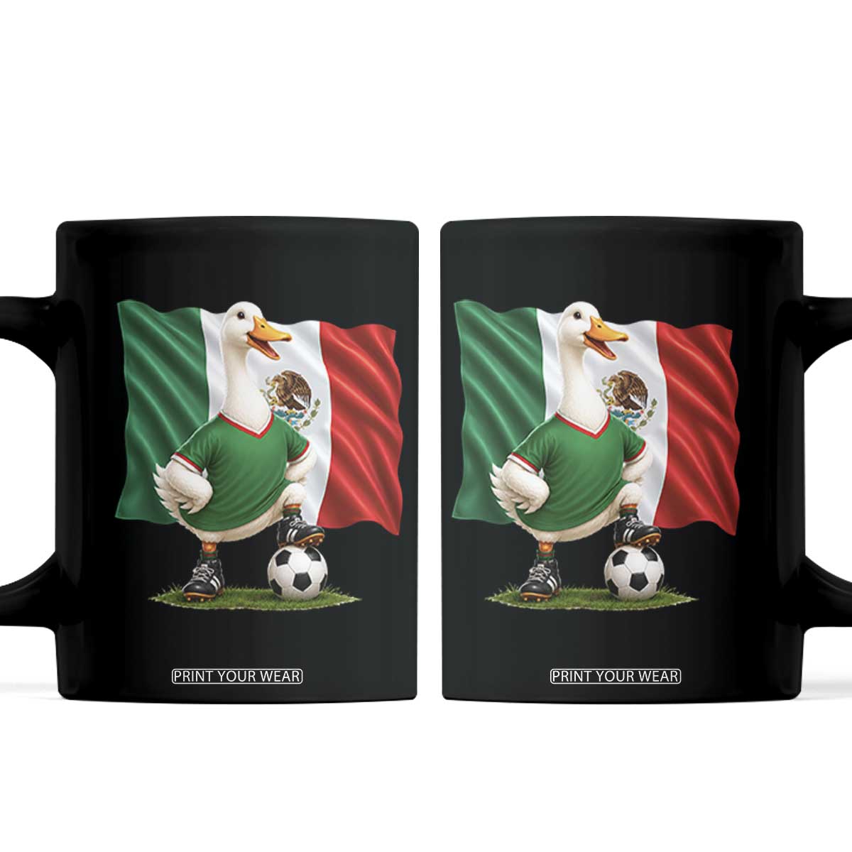 Merlin the Duck Mexico Flag Soccer Player Coffee Mug Mexican Pride Football Fans TS02 Black Print Your Wear