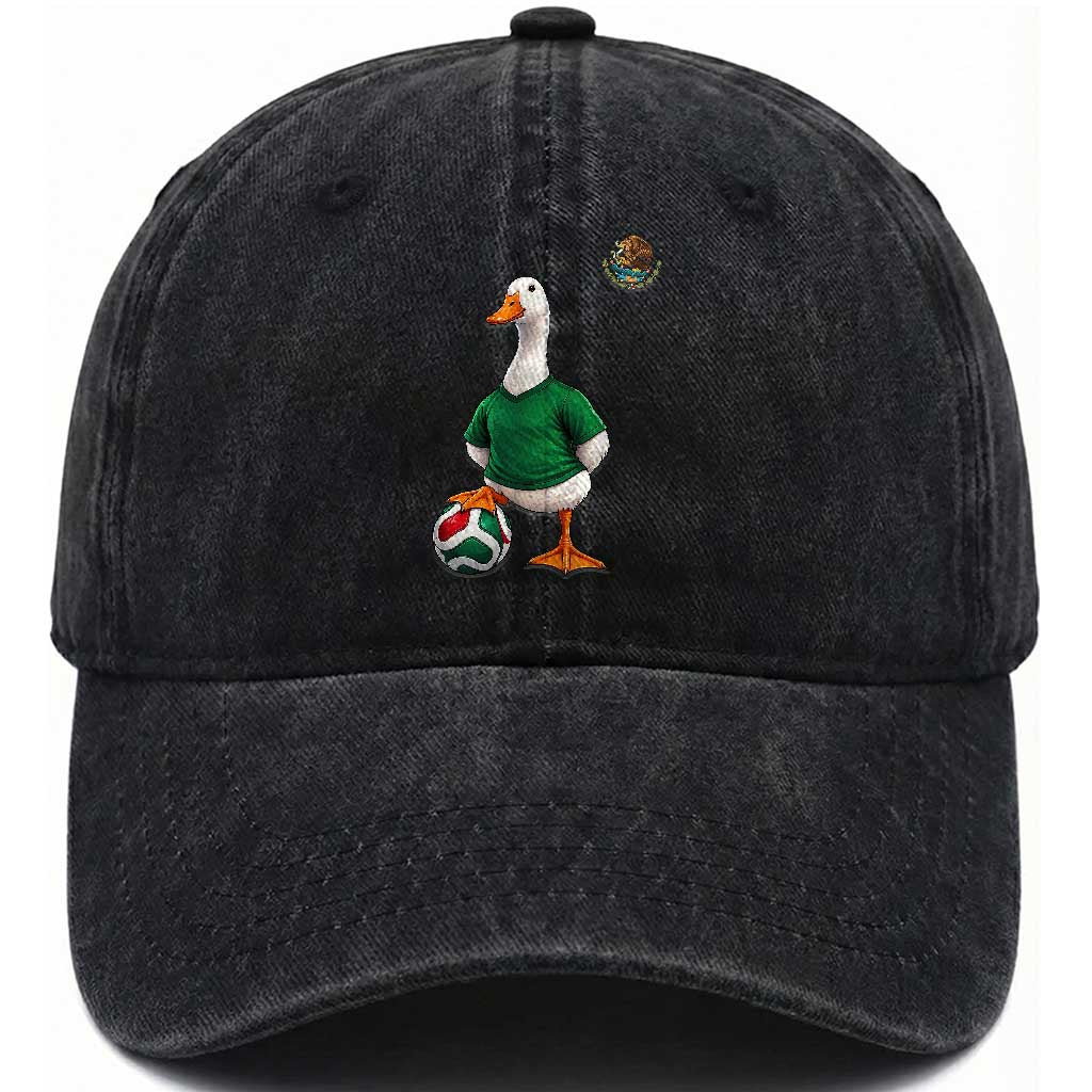 Merlin the Duck Soccer Player Mexico Fans Washed Cotton Baseball Cap Mexican Sports Futbol Lovers Viral Animal in Green Jersey Graphic TS02 Print Your Wear