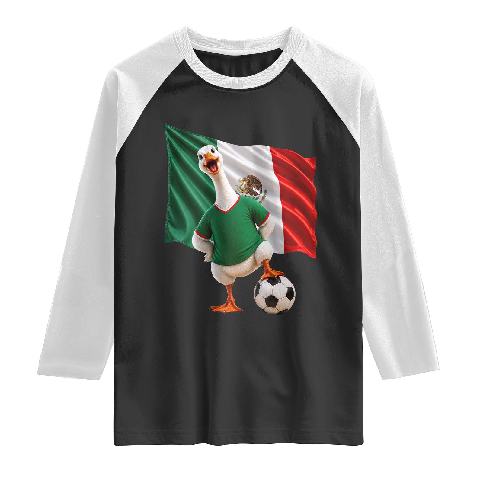 Funny Screaming Merlin the Duck Raglan Shirt Mexico Soccer Flag Football Fans TS02 Black White Print Your Wear