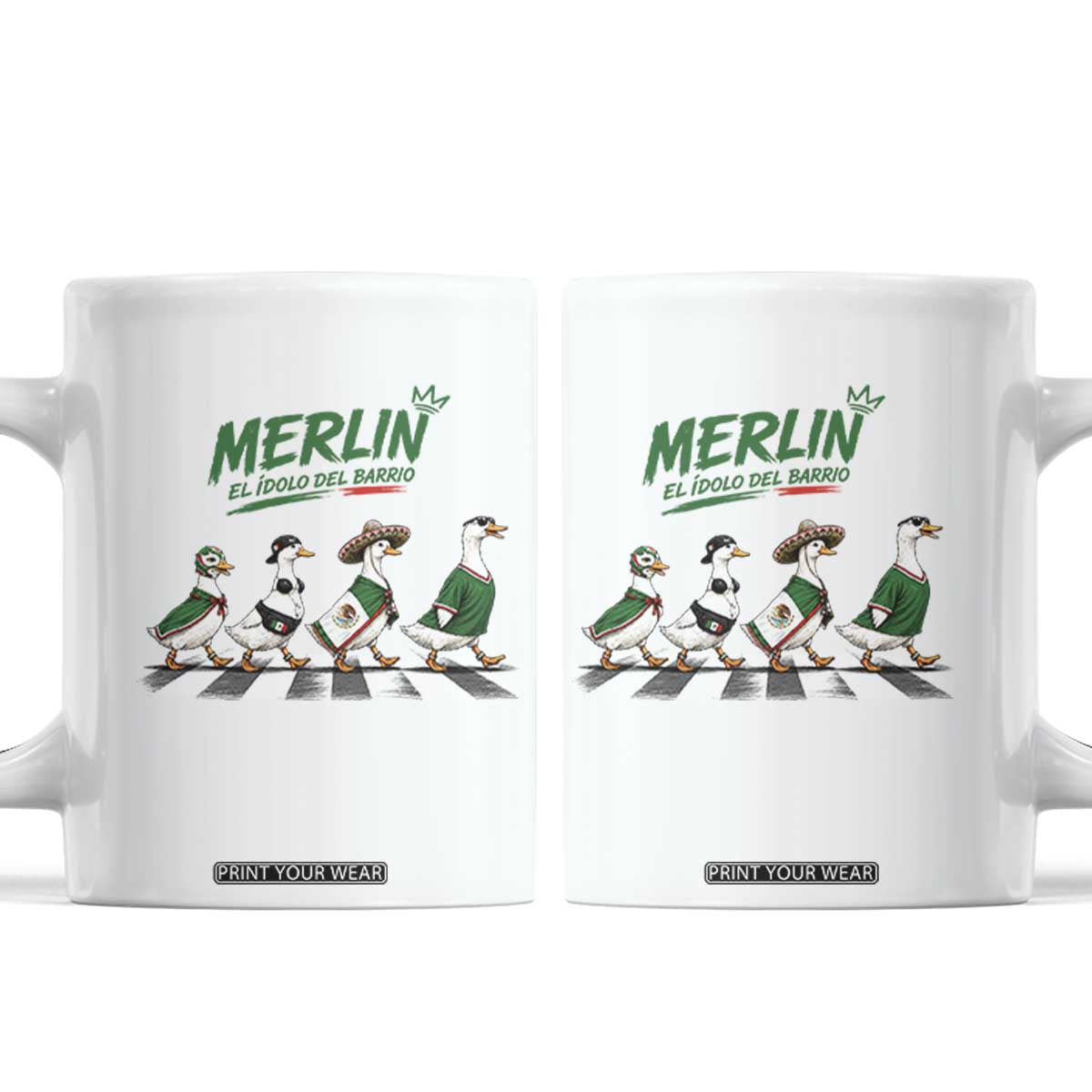 Merlin the Ducks Crosswalk Walk Parody Coffee Mug El Idolo Del Barrio Mexico Duck Soccer Football Fans TS02 White Print Your Wear