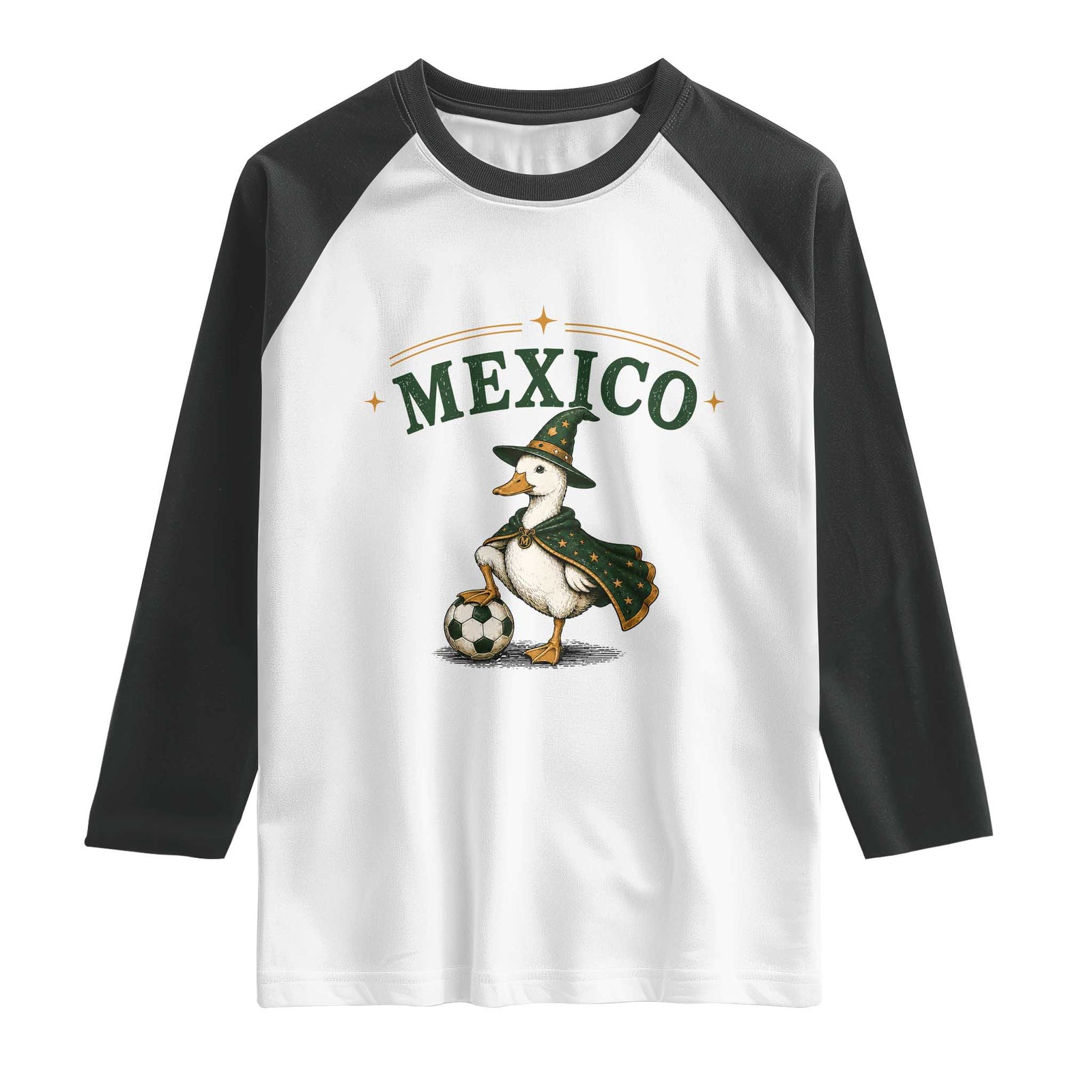 Vintage Mexico Soccer Wizard Duck Magical Fantasy Raglan Shirt Retro Mexican Pride Football Fans TS02 White Black Print Your Wear