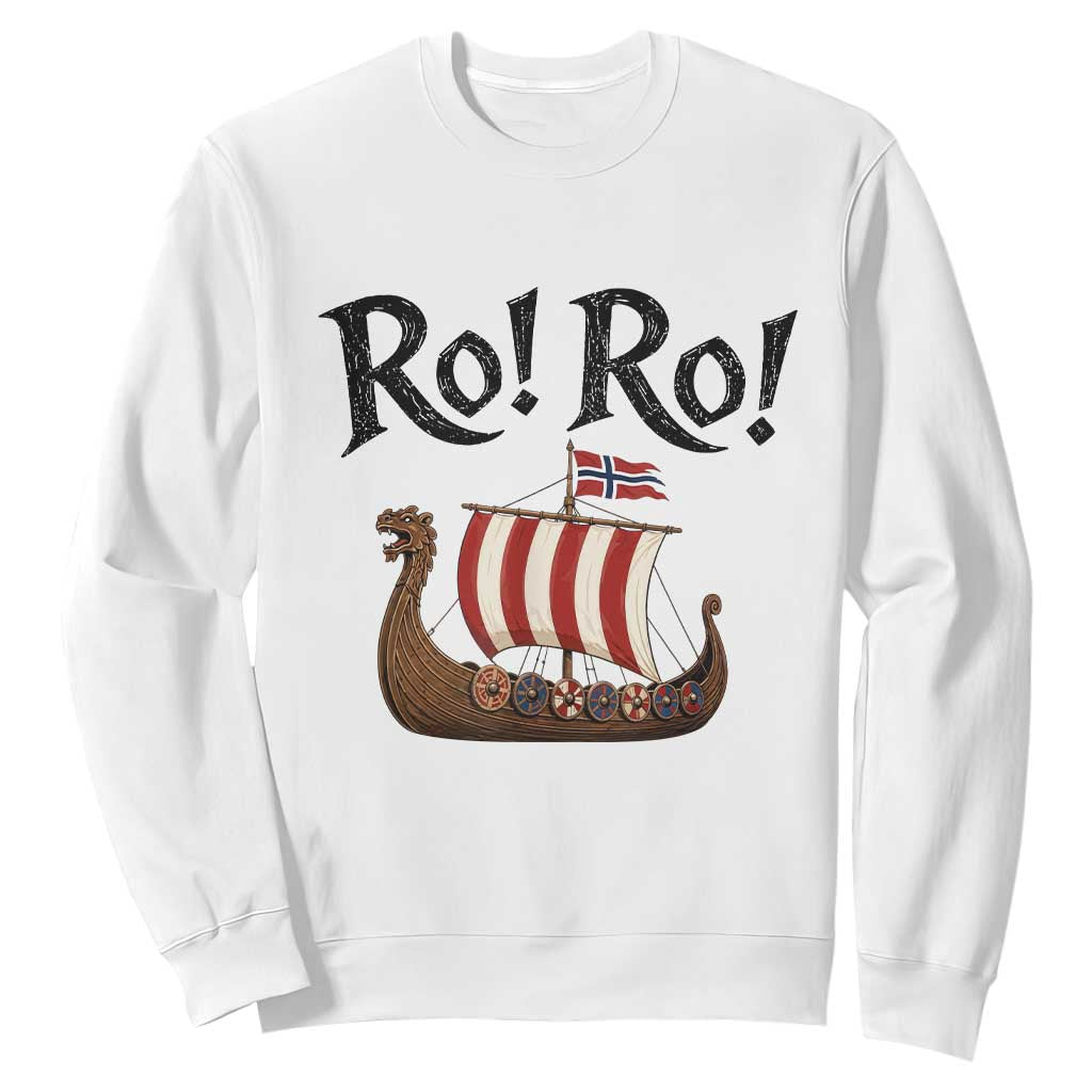 Funny Norwegian Viking Longship Ro Ro Sweatshirt Retro Norge Norway Flag Football Fans TS02 White Print Your Wear