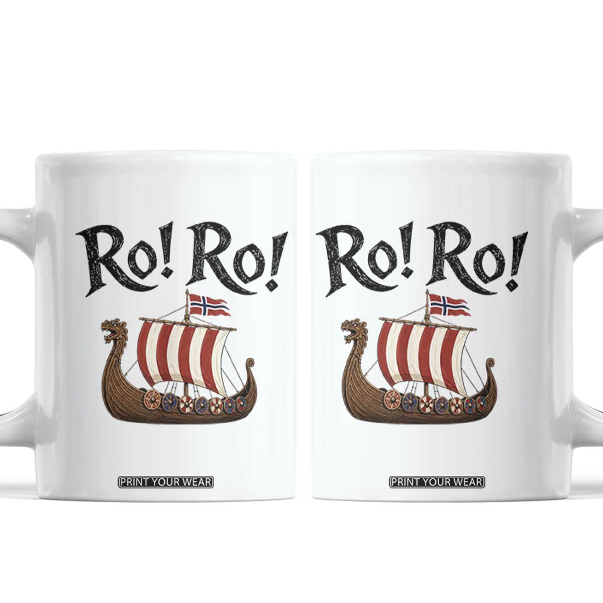 Funny Norwegian Viking Longship Ro Ro Coffee Mug Retro Norge Norway Flag Football Fans TS02 White Print Your Wear