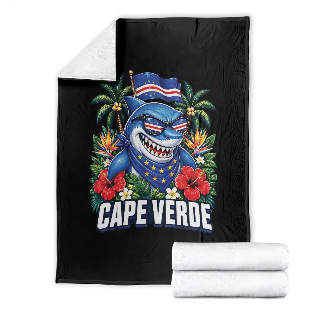 Cape Verde Cool Blue Shark Tropical Graphic Throw Blanket Cabo Verde Paradise Verdean Soccer Football Fans TS02 Black Print Your Wear