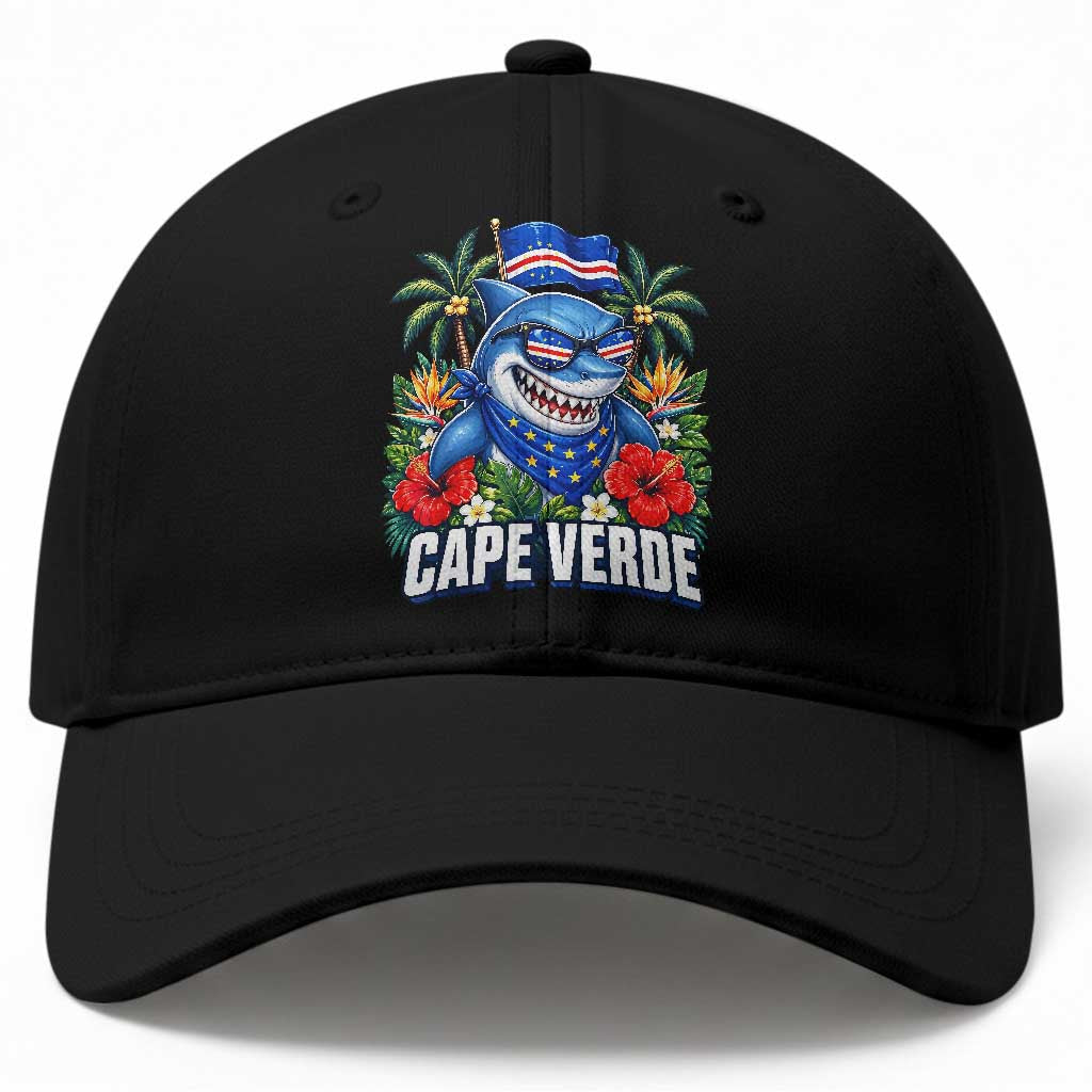 Cape Verde Cool Blue Shark Tropical Graphic Baseball Cap Cabo Verde Paradise Verdean Soccer Football Fans TS02 Print Your Wear