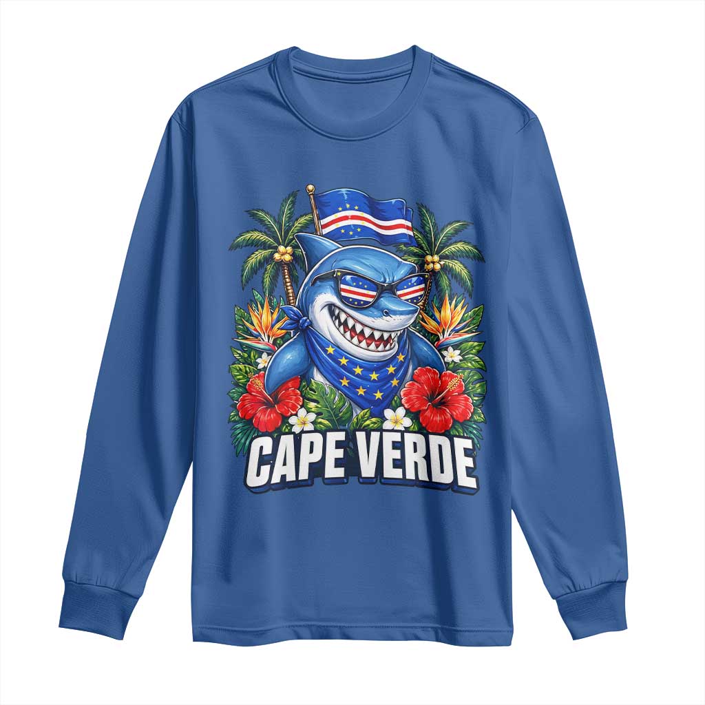 Cape Verde Cool Blue Shark Tropical Graphic Long Sleeve Shirt Cabo Verde Paradise Verdean Soccer Football Fans TS02 Royal Blue Print Your Wear