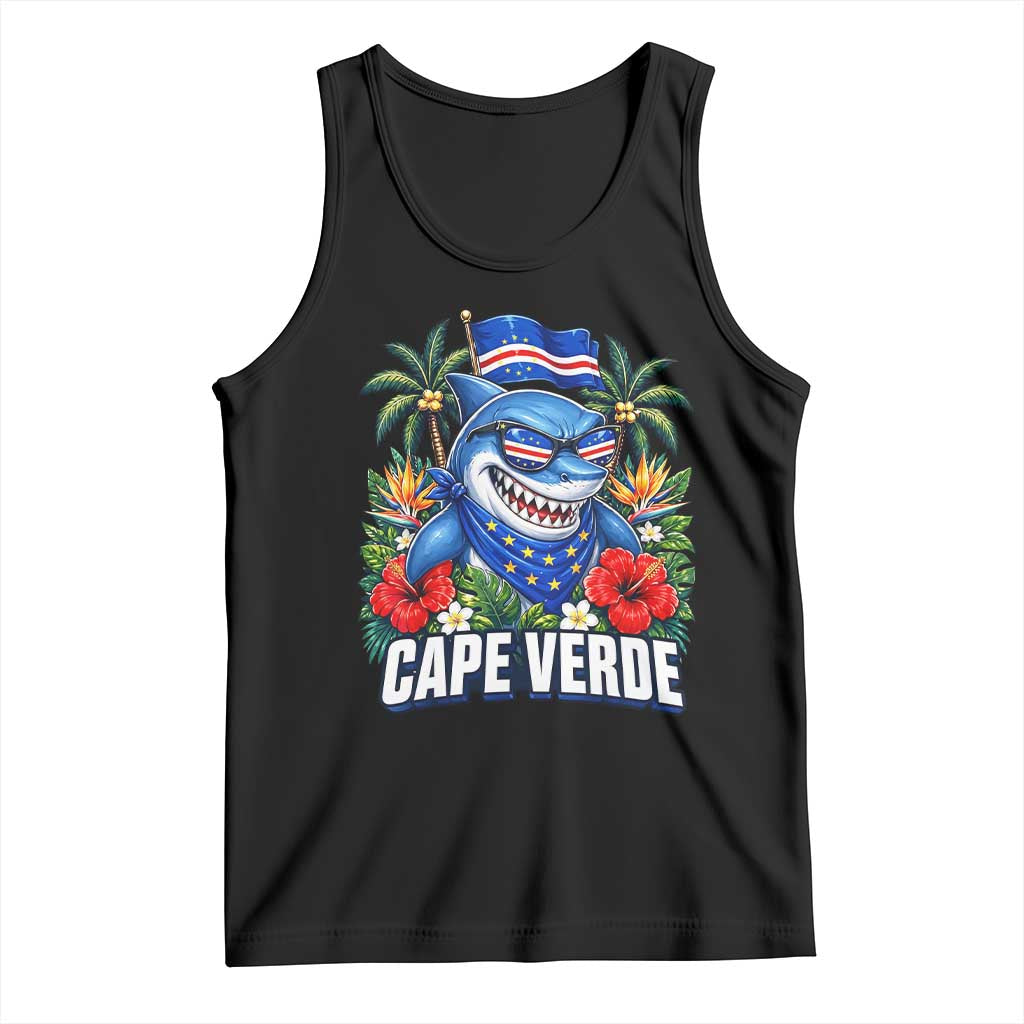 Cape Verde Cool Blue Shark Tropical Graphic Tank Top Cabo Verde Paradise Verdean Soccer Football Fans TS02 Black Print Your Wear