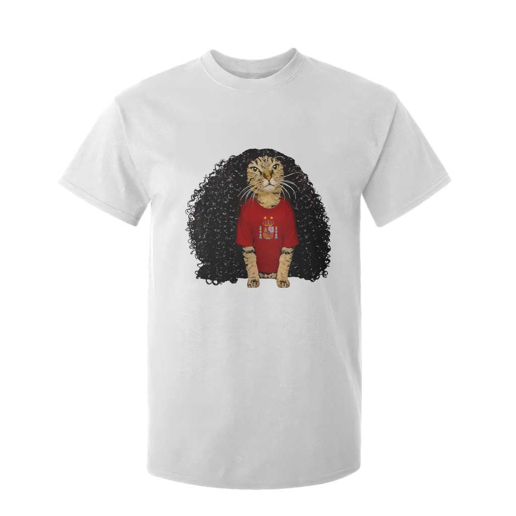 Funny Long Curly Hair Wig Soccer Cat Graphic T Shirt For Kid Spain Espana Sports Fans Meme Spanish Pride TS02 White Print Your Wear