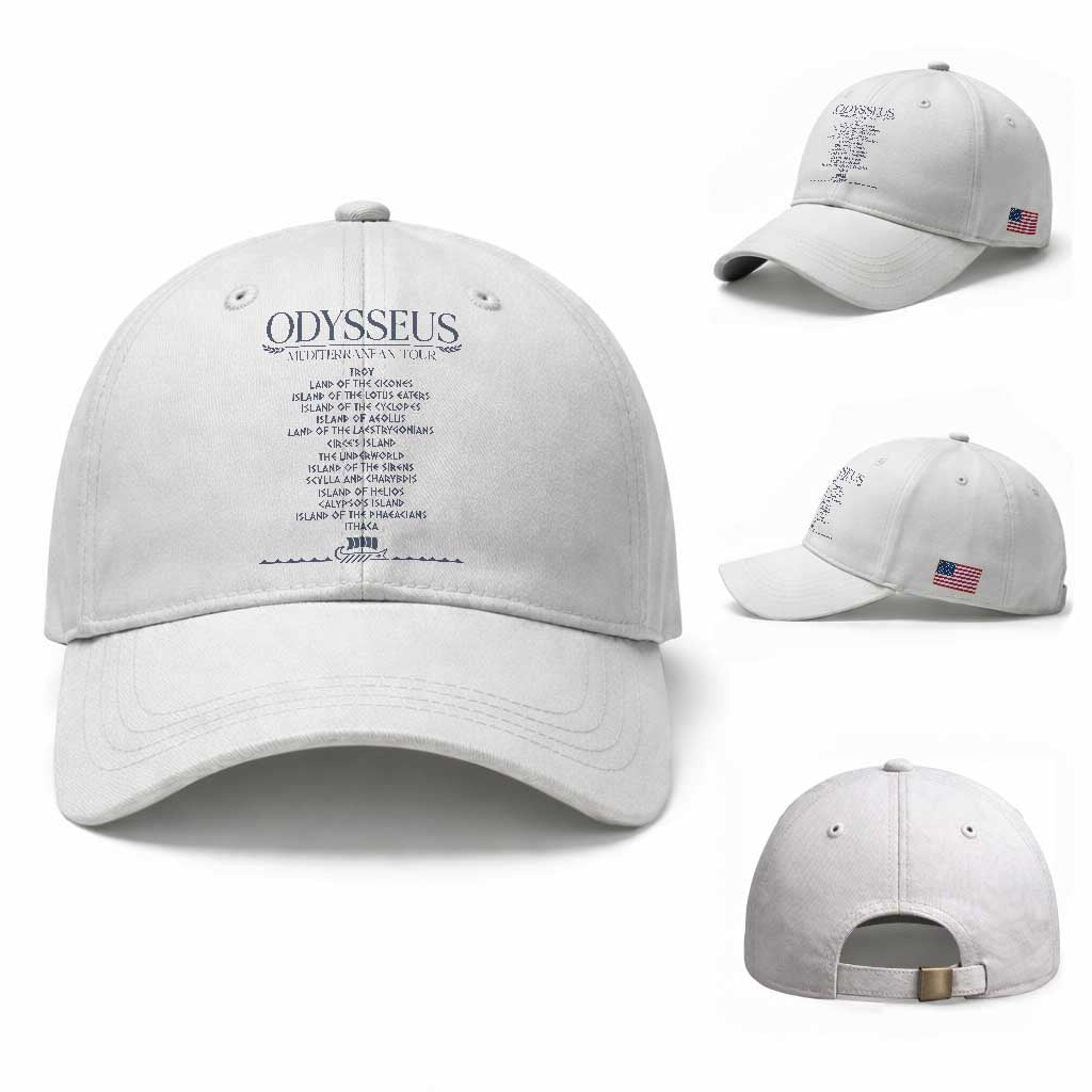 Odysseus Mediterranean Tour Baseball Cap Funny Greek Mythology Ancient History Graphic TS02 Baseball Cap Universal Fit White Print Your Wear
