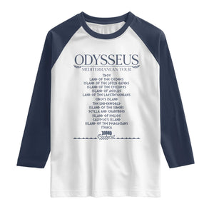 Odysseus Mediterranean Tour Raglan Shirt Funny Greek Mythology Ancient History Graphic TS02 White Navy Print Your Wear