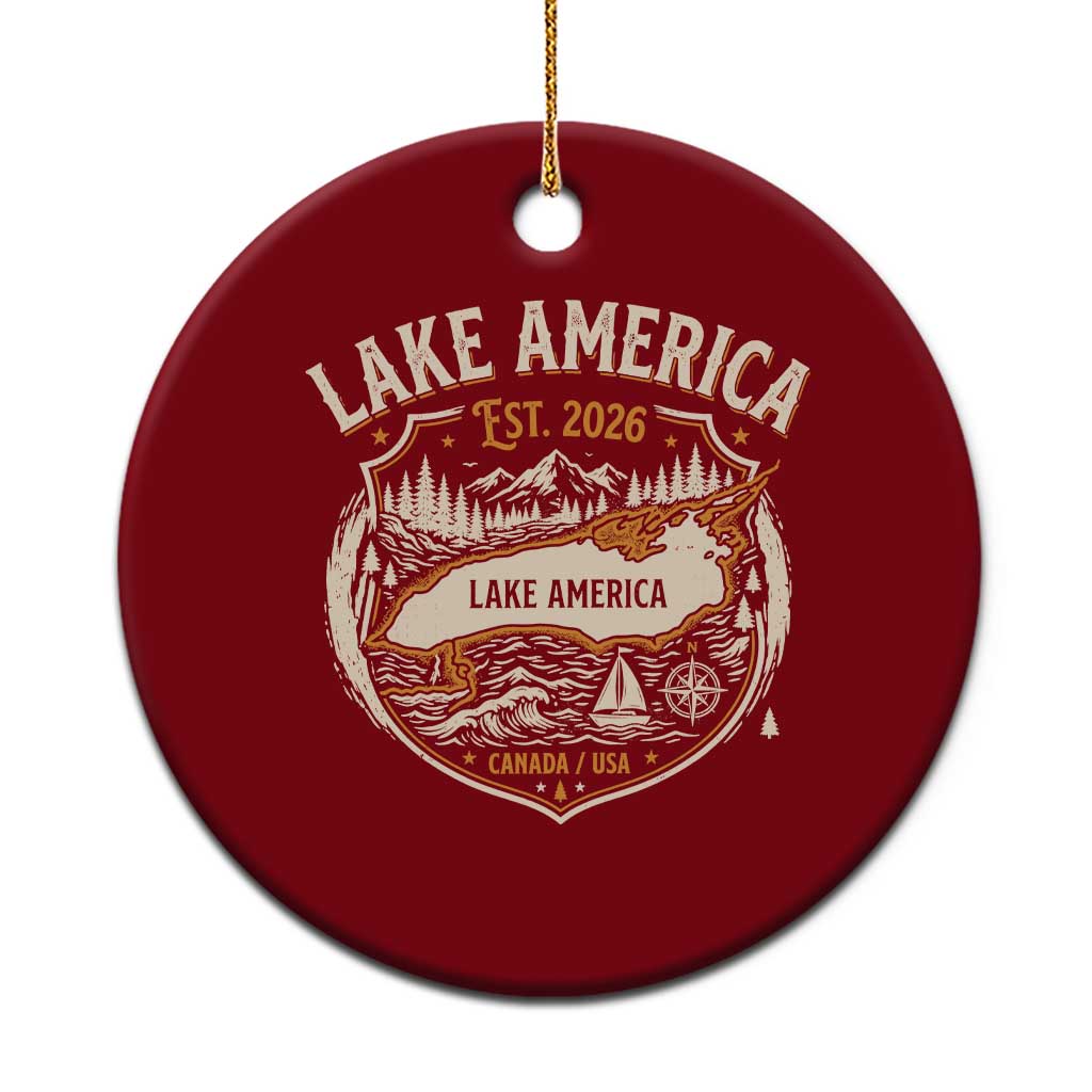 Lake America Est 2026 Outdoor Crest Graphic Ceramic Ornament Lake Life Boating Adventure Vacation Souvenir