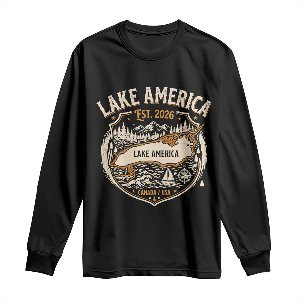 Lake America Est 2026 Outdoor Crest Graphic Long Sleeve Shirt Lake Life Boating Adventure Vacation Souvenir