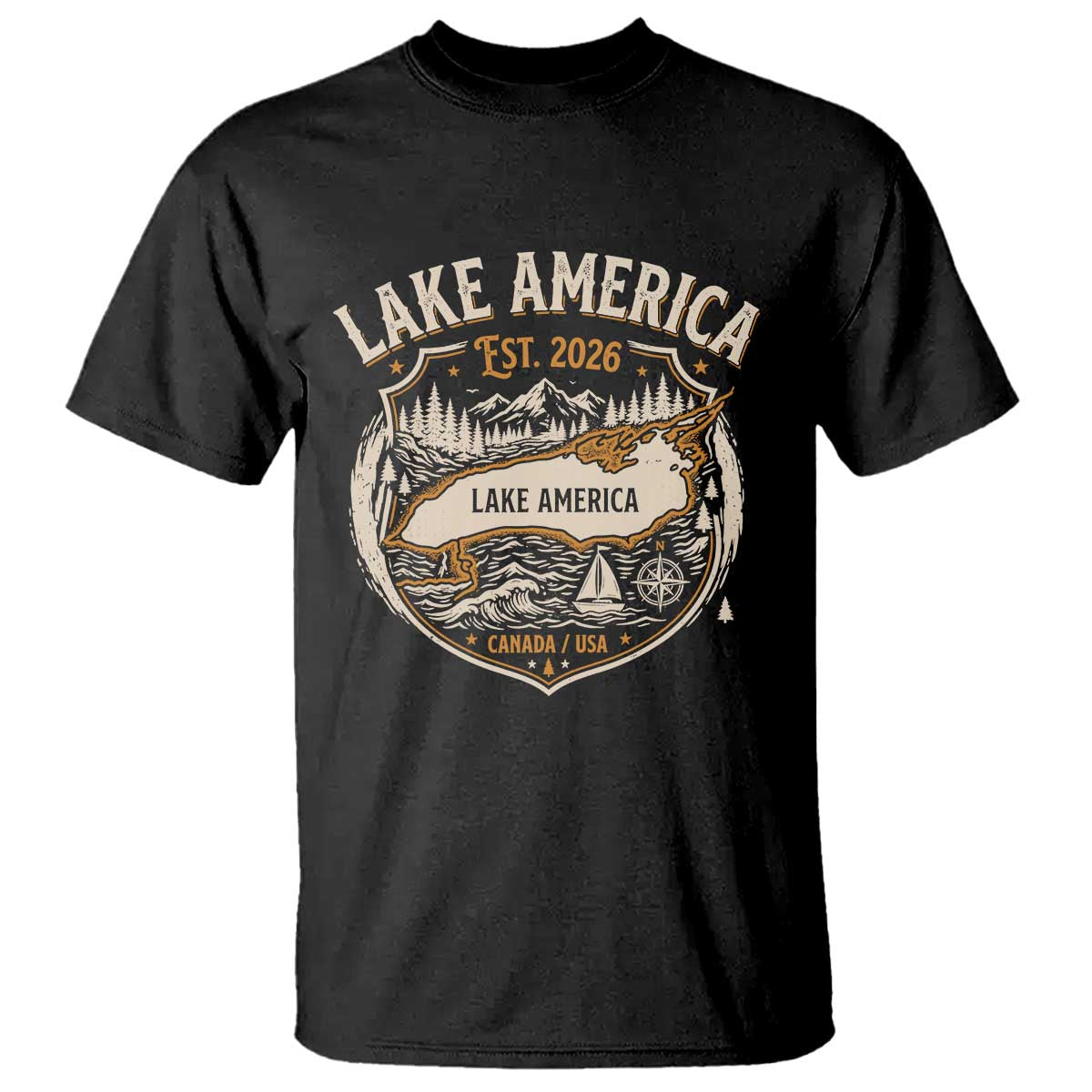 Lake America Est 2026 Outdoor Crest Graphic T Shirt Lake Life Boating Adventure Vacation Souvenir