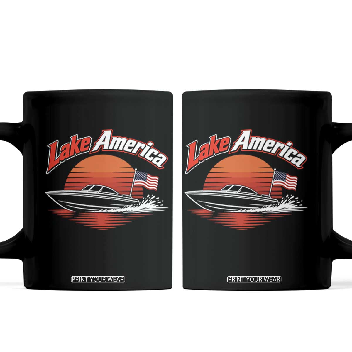 Lake America Retro Speedboat Sunset USA Flag Coffee Mug Boating and Lake Life Outdoor Summer Gift