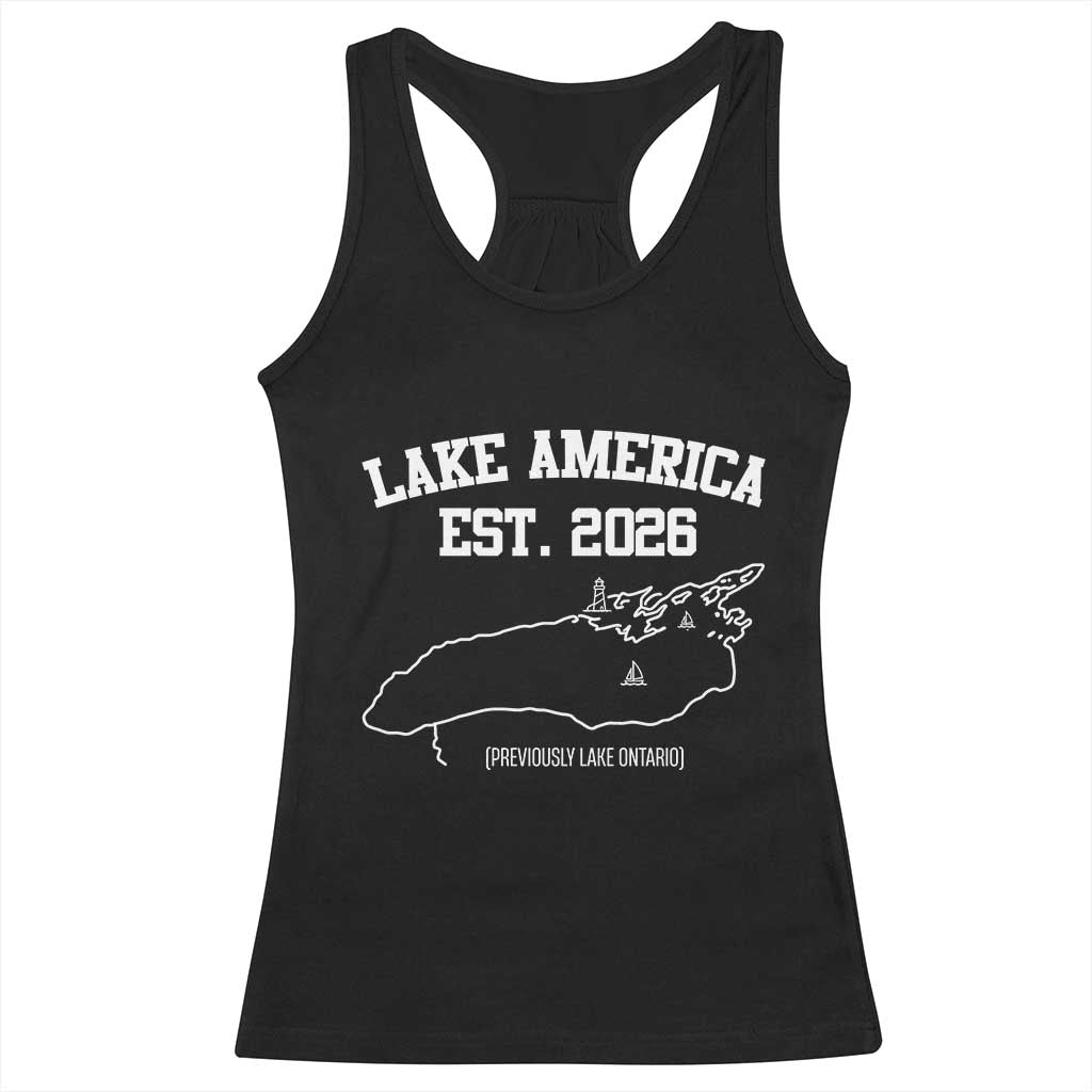 Lake America Est 2026 Previously Lake Ontario Satire Racerback Tank Top Funny Minimalist Map Graphic Boating Gift