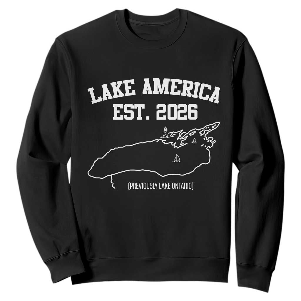 Lake America Est 2026 Previously Lake Ontario Satire Sweatshirt Funny Minimalist Map Graphic Boating Gift