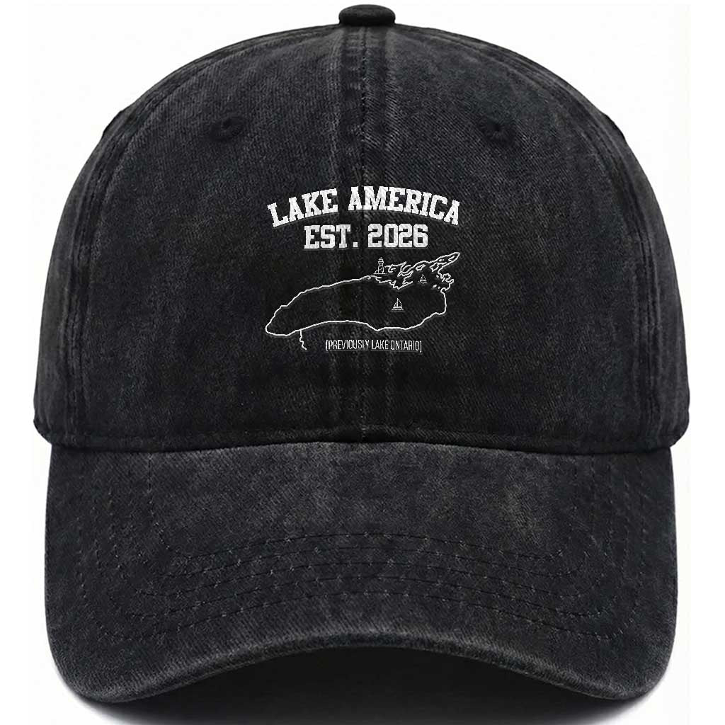 Lake America Est 2026 Previously Lake Ontario Satire Washed Cotton Baseball Cap Funny Minimalist Map Graphic Boating Gift