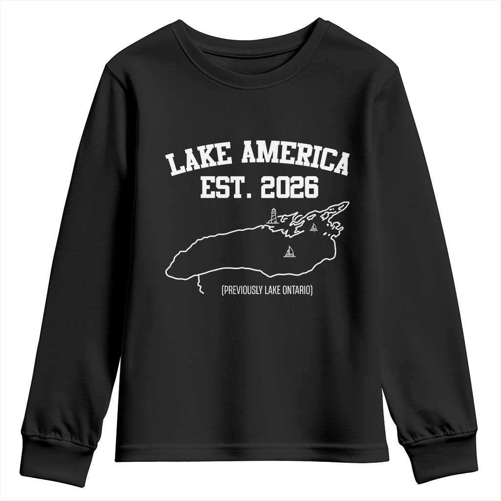 Lake America Est 2026 Previously Lake Ontario Satire Youth Sweatshirt Funny Minimalist Map Graphic Boating Gift