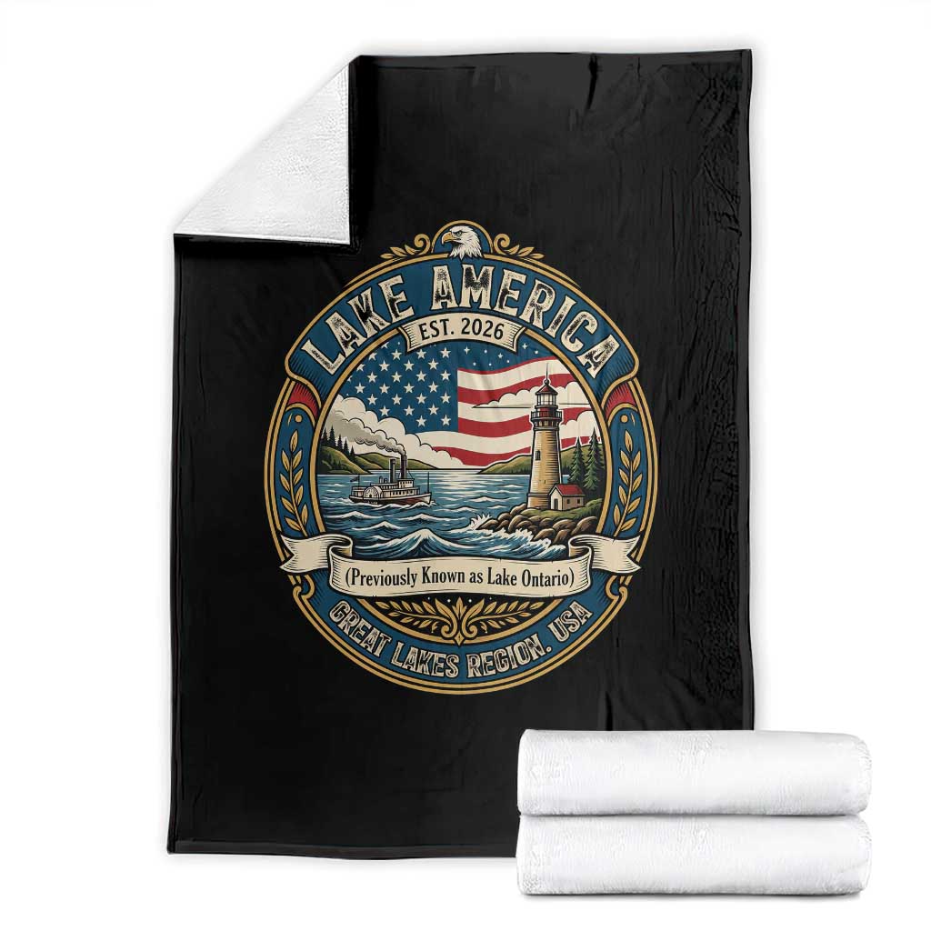 Lake America Est 2026 Vintage Lighthouse and Steamboat Throw Blanket Patriotic Great Lakes Region Gift