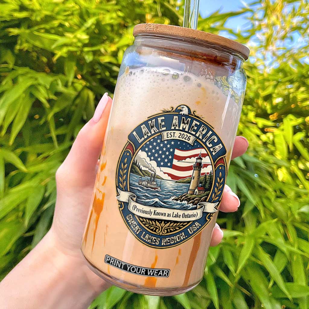 Lake America Est 2026 Vintage Lighthouse and Steamboat Glass Can Patriotic Great Lakes Region Gift