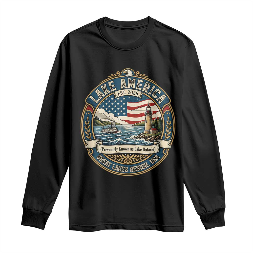 Lake America Est 2026 Vintage Lighthouse and Steamboat Long Sleeve Shirt Patriotic Great Lakes Region Gift
