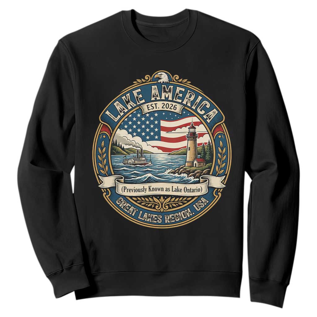 Lake America Est 2026 Vintage Lighthouse and Steamboat Sweatshirt Patriotic Great Lakes Region Gift