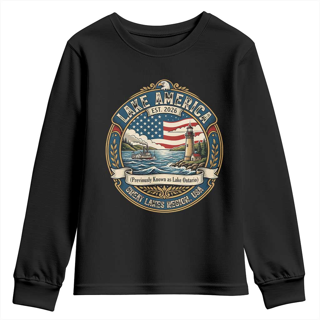 Lake America Est 2026 Vintage Lighthouse and Steamboat Youth Sweatshirt Patriotic Great Lakes Region Gift