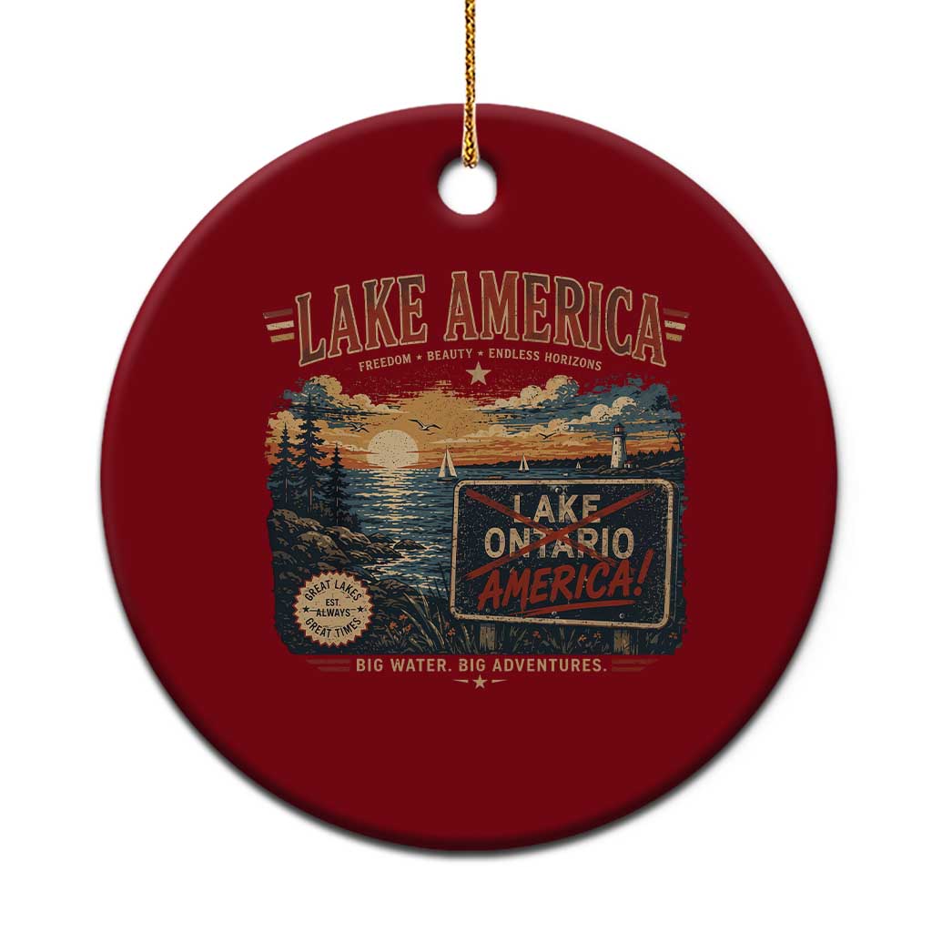 Lake America Ontario Crossed Out Satire Ceramic Ornament Vintage Sunset Sign Great Lakes Adventure Gift