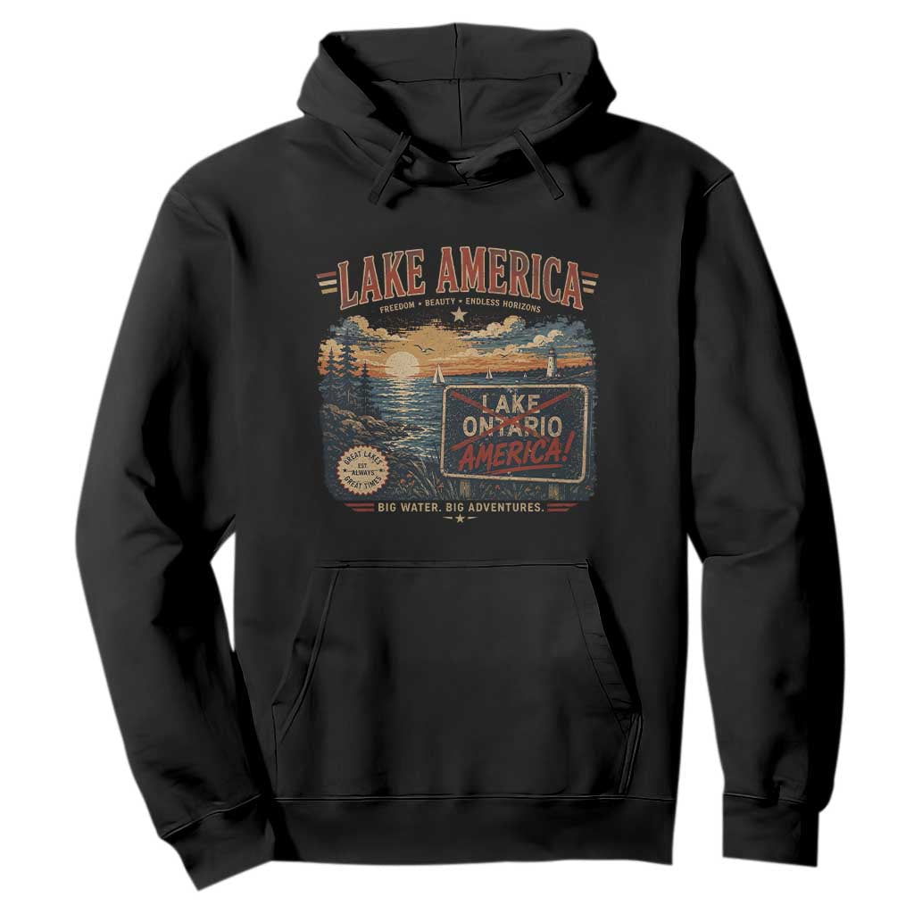 Lake America Ontario Crossed Out Satire Hoodie Vintage Sunset Sign Great Lakes Adventure Gift