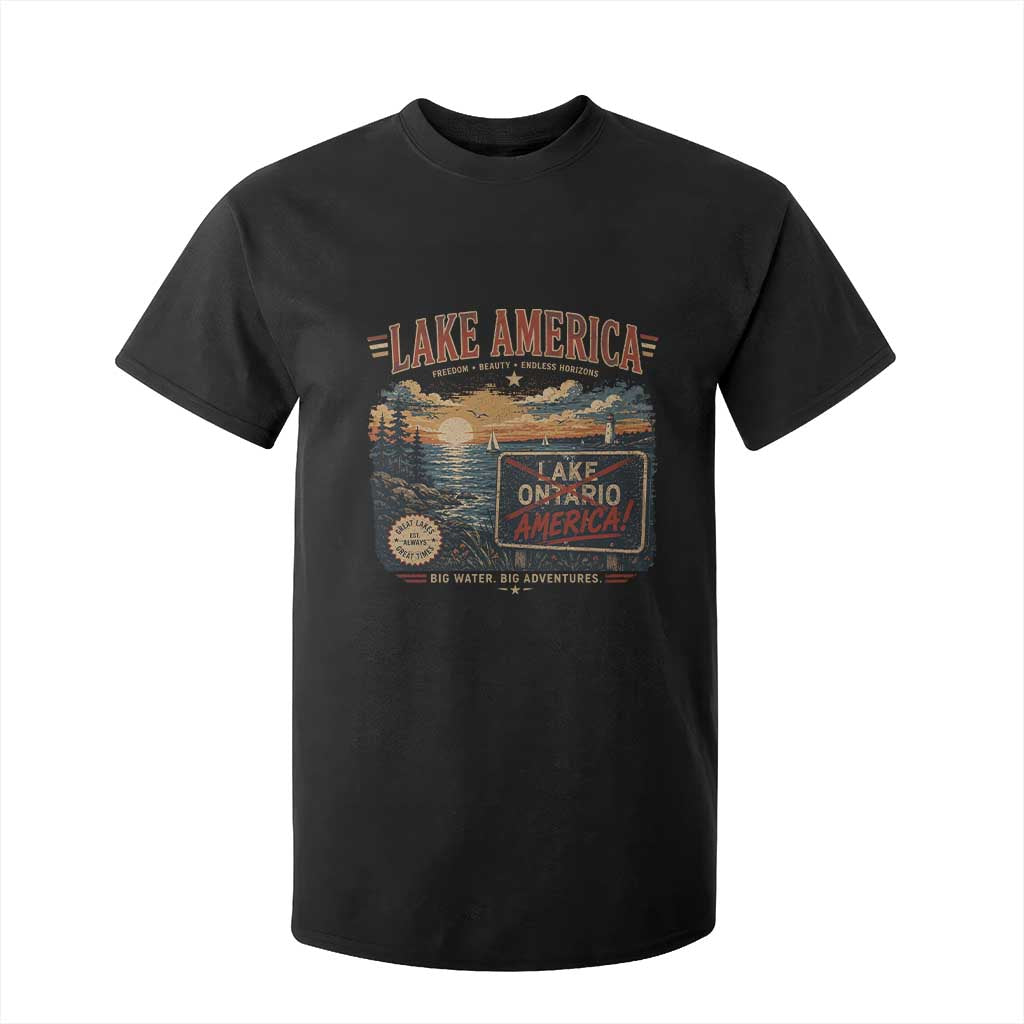 Lake America Ontario Crossed Out Satire T Shirt For Kid Vintage Sunset Sign Great Lakes Adventure Gift