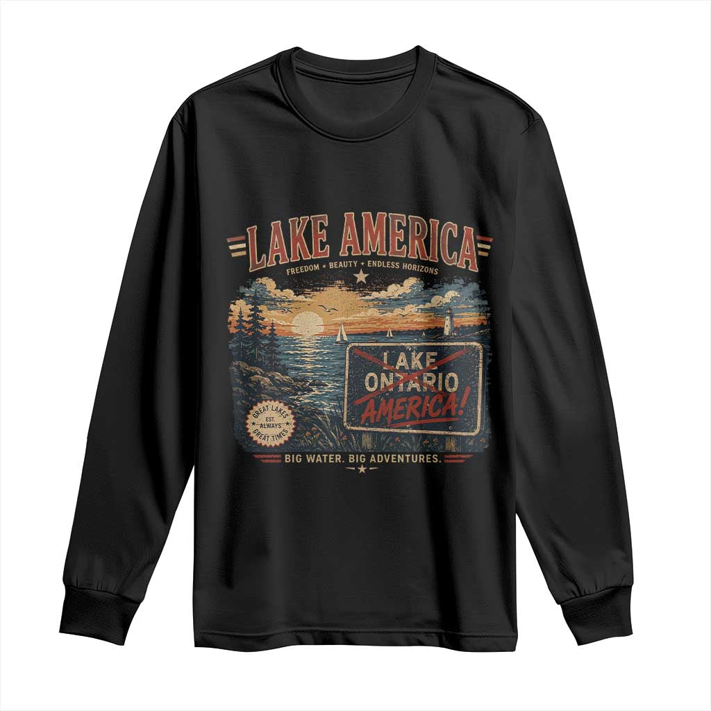 Lake America Ontario Crossed Out Satire Long Sleeve Shirt Vintage Sunset Sign Great Lakes Adventure Gift