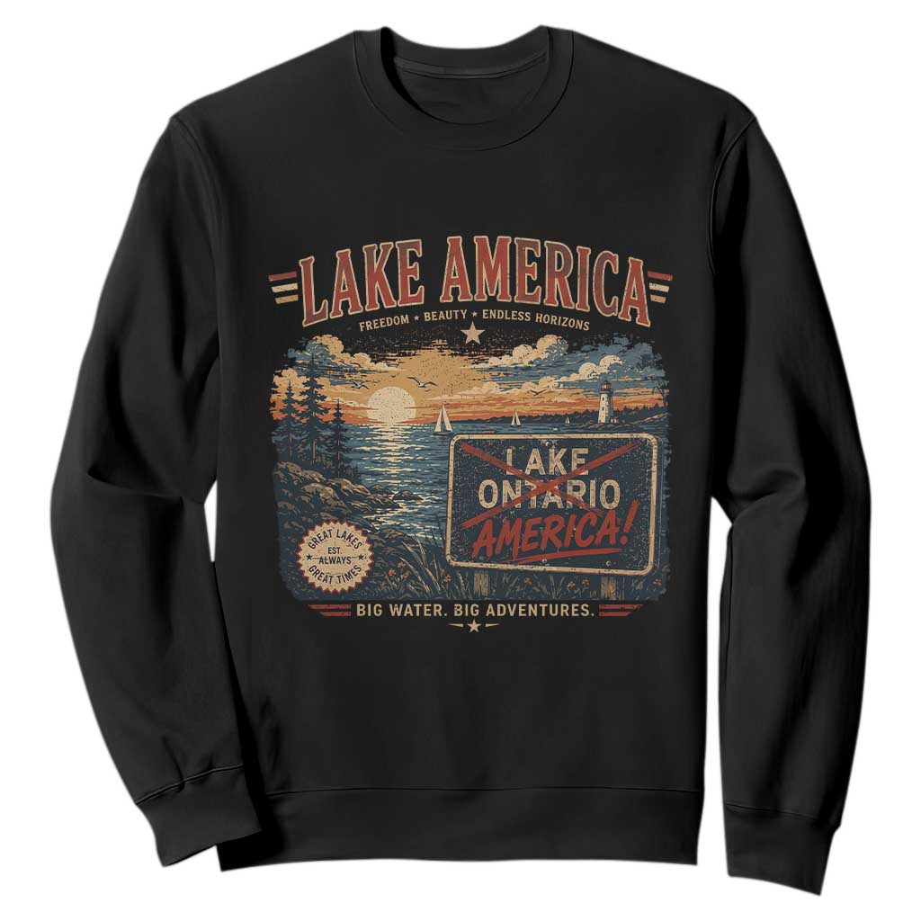 Lake America Ontario Crossed Out Satire Sweatshirt Vintage Sunset Sign Great Lakes Adventure Gift