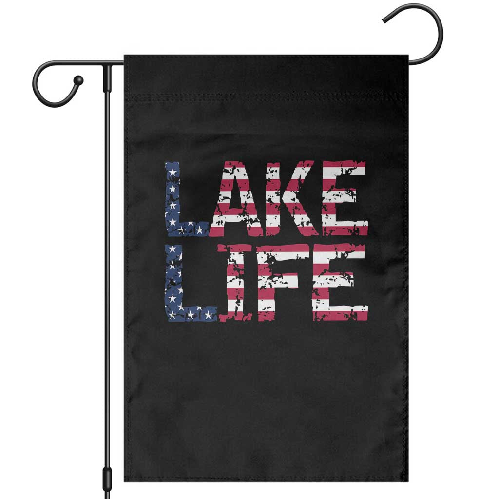 Lake Life Patriotic American Flag Garden Flag Vintage Distressed Graphic Summer Lake House Vacation Gift