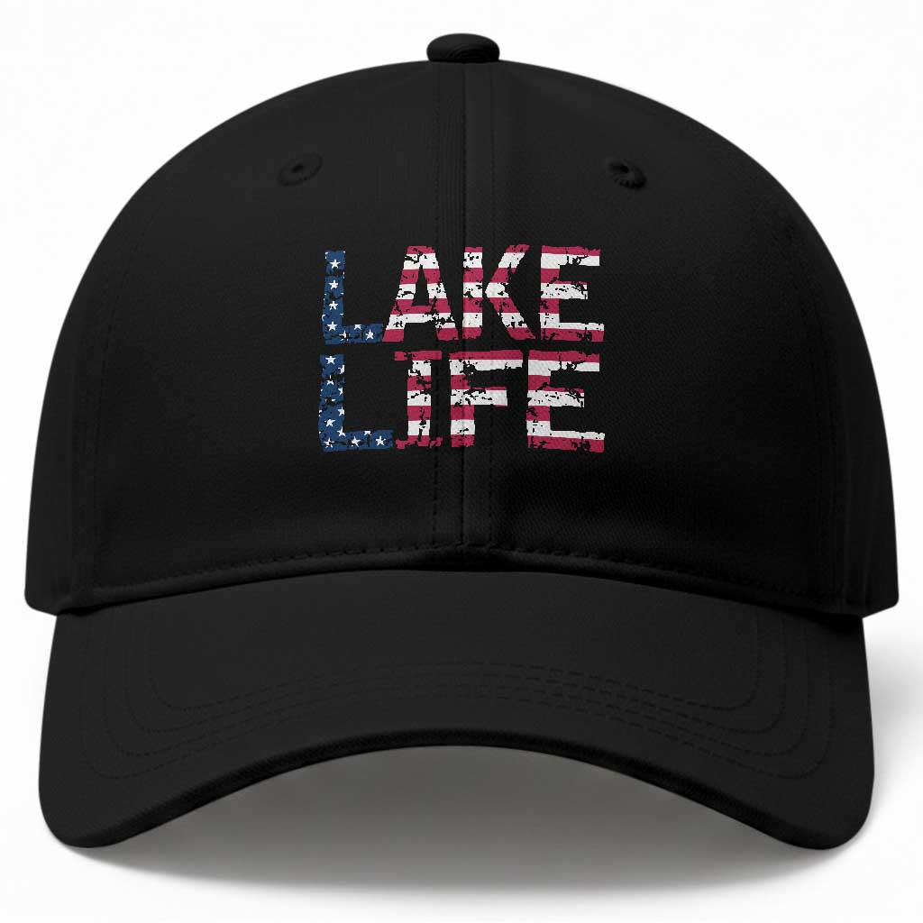Lake Life Patriotic American Flag Baseball Cap Vintage Distressed Graphic Summer Lake House Vacation Gift