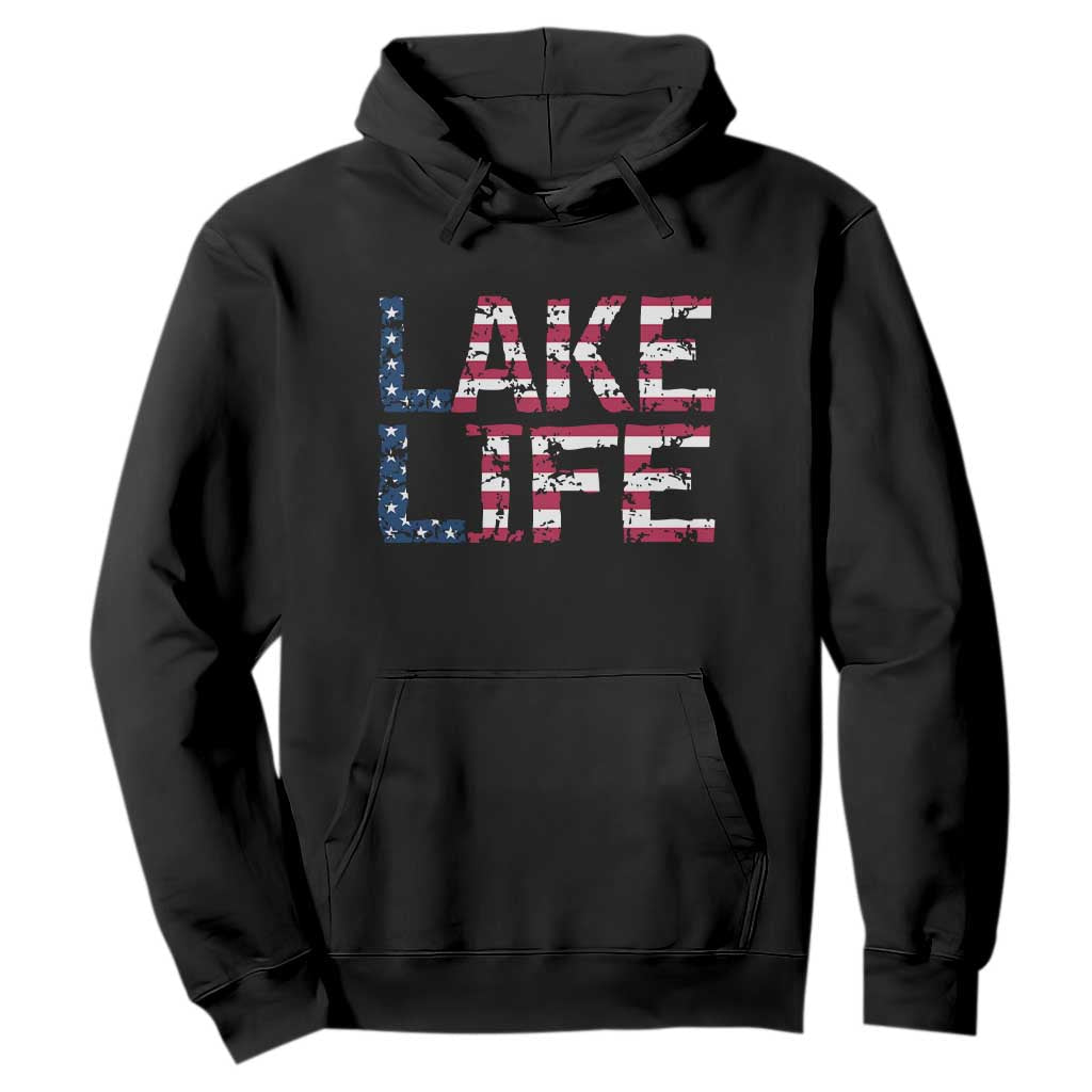 Lake Life Patriotic American Flag Hoodie Vintage Distressed Graphic Summer Lake House Vacation Gift