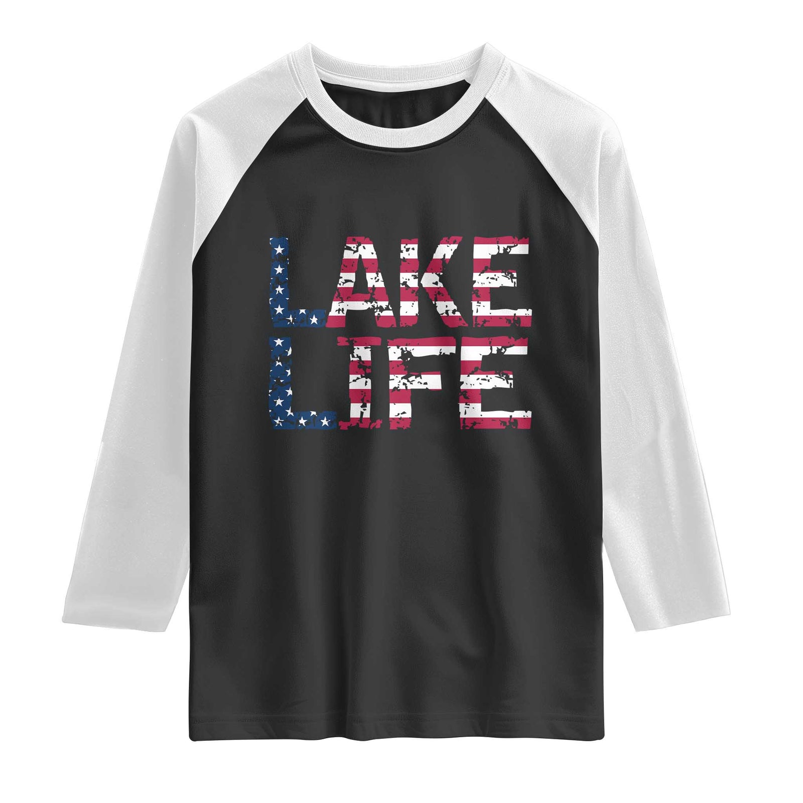 Lake Life Patriotic American Flag Raglan Shirt Vintage Distressed Graphic Summer Lake House Vacation Gift