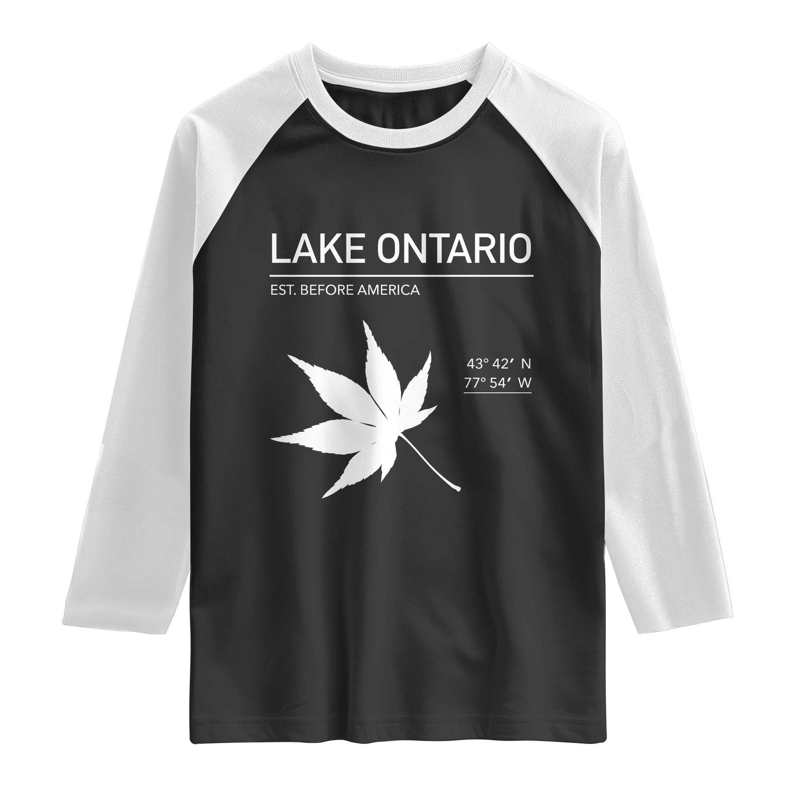 Lake Ontario Est Before America Satire Raglan Shirt Funny Lake Life Modern Minimalist Outdoor Travel Gift