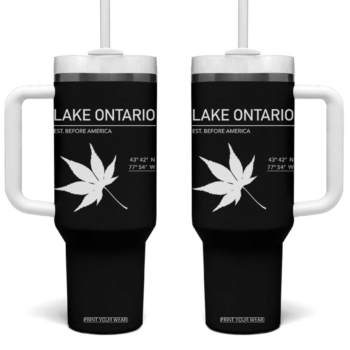 Lake Ontario Est Before America Satire Tumbler With Handle Funny Lake Life Modern Minimalist Outdoor Travel Gift