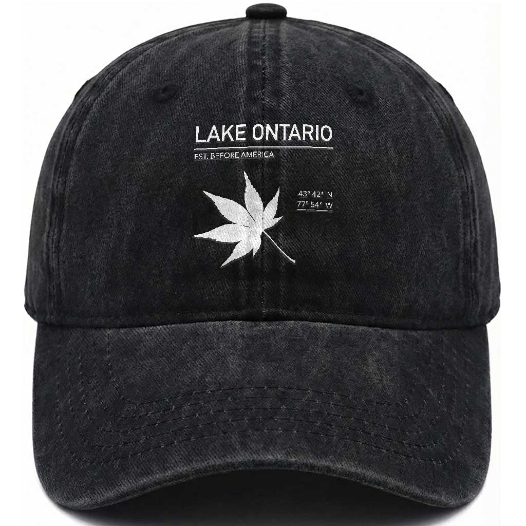 Lake Ontario Est Before America Satire Washed Cotton Baseball Cap Funny Lake Life Modern Minimalist Outdoor Travel Gift