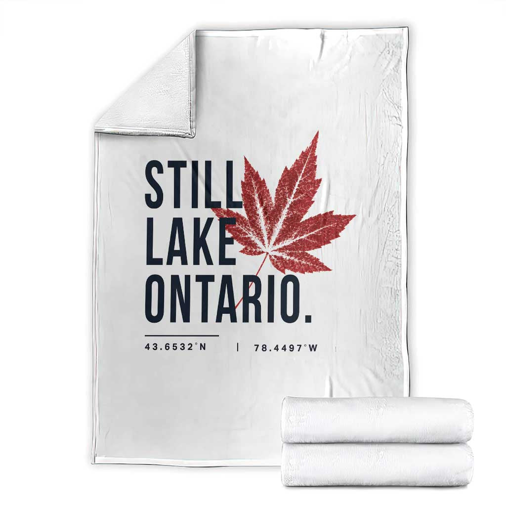 Still Lake Ontario Coordinates Satire Throw Blanket Minimalist Maple Leaf Graphic Outdoor Travel Lake Life Souvenir