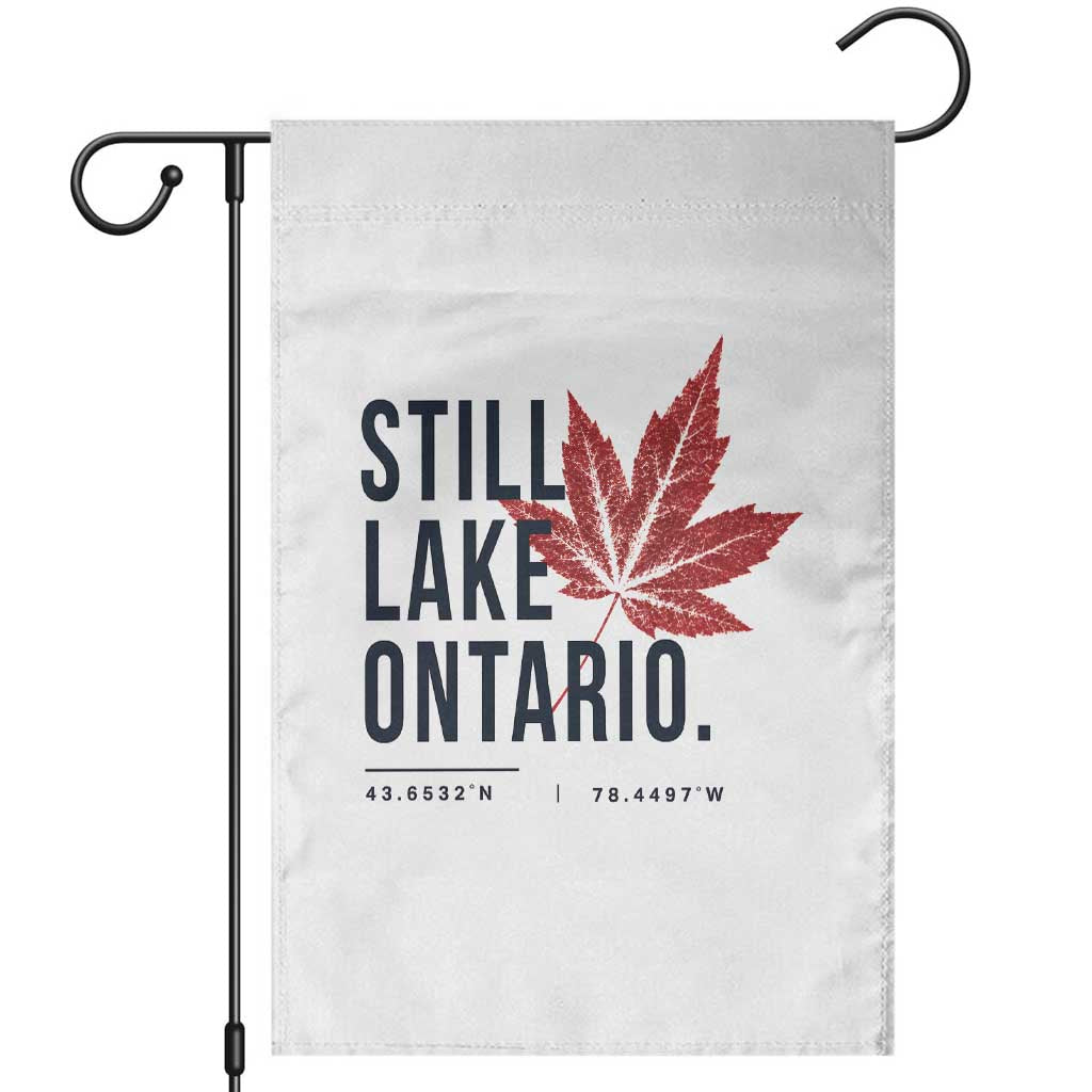 Still Lake Ontario Coordinates Satire Garden Flag Minimalist Maple Leaf Graphic Outdoor Travel Lake Life Souvenir