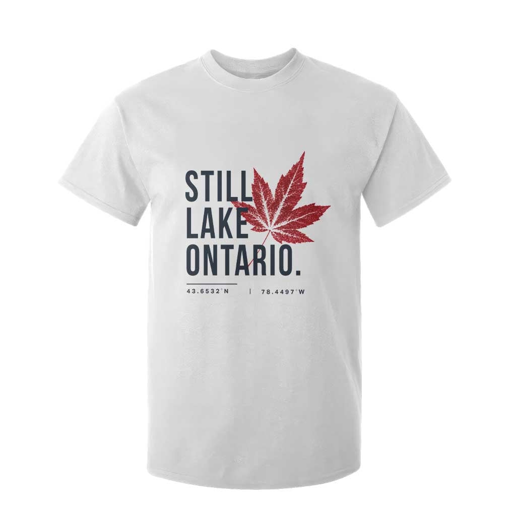 Still Lake Ontario Coordinates Satire T Shirt For Kid Minimalist Maple Leaf Graphic Outdoor Travel Lake Life Souvenir