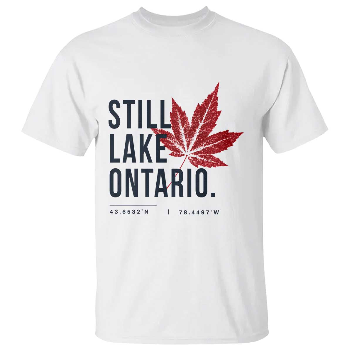 Still Lake Ontario Coordinates Satire T Shirt Minimalist Maple Leaf Graphic Outdoor Travel Lake Life Souvenir
